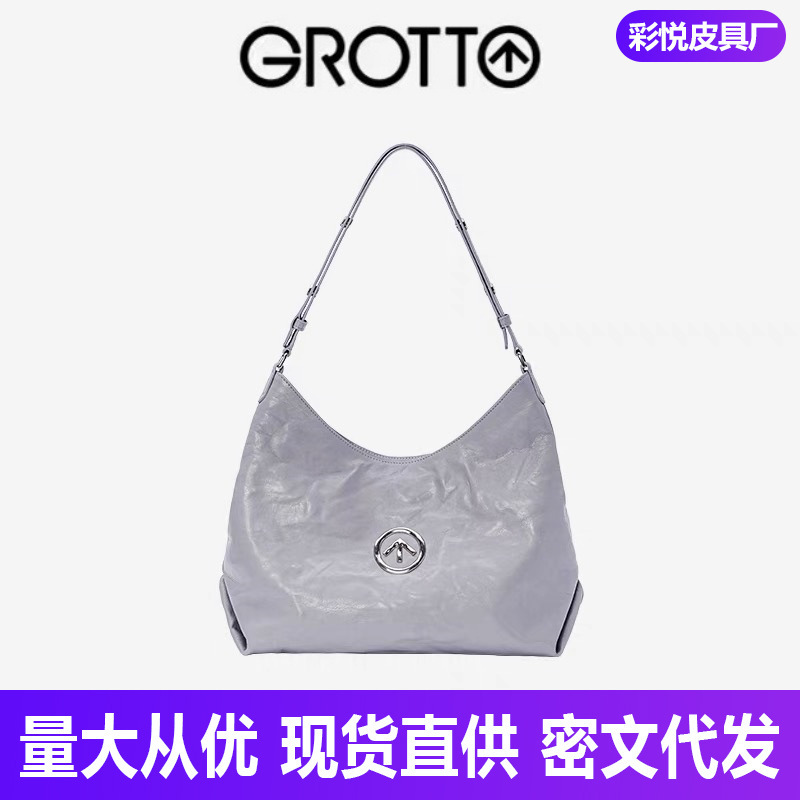 GROTTO个乐25年新色Hobo包植鞣褶皱绵羊皮单肩斜挎腋下软包托特包|undefined