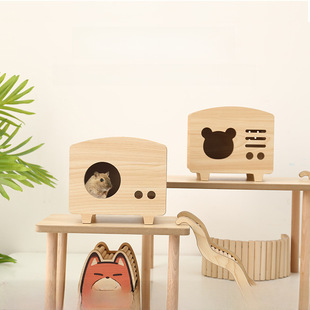 Hamster decoration ornaments platform landscaping supplies solid wood waterproof hideout nest golden silk bear family toy house house cage