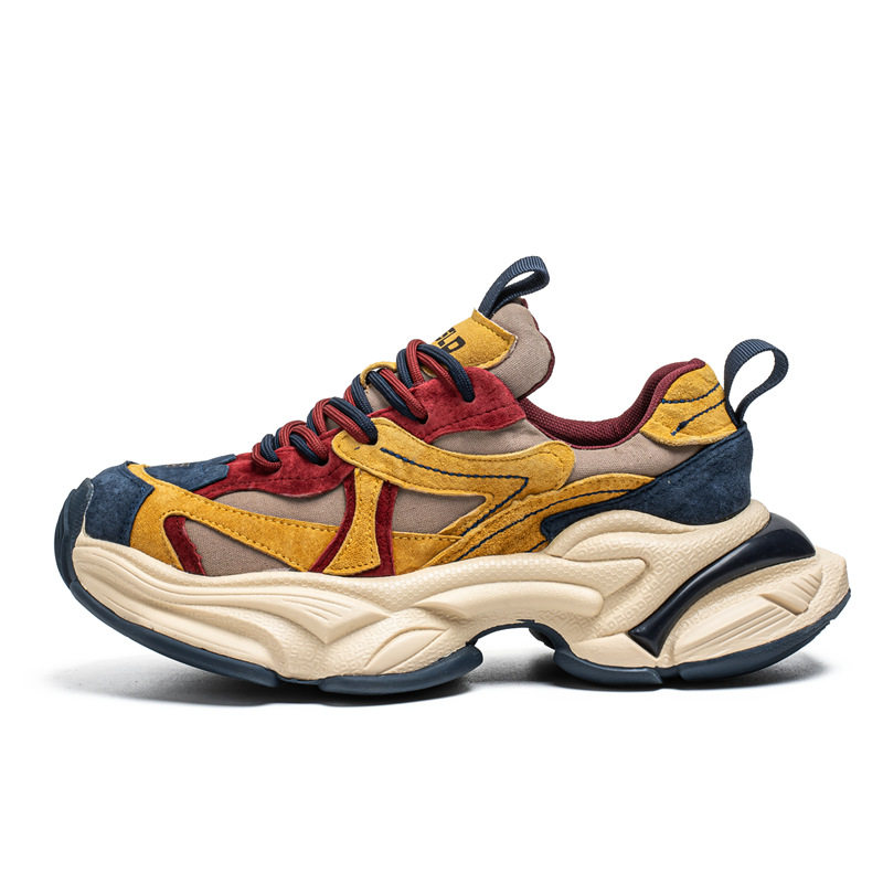 Giày sneaker nam phong cách giày bố đế lốp, da nhân tạo, gót 3–5 cm — màu vàng, màu xám đen, đen