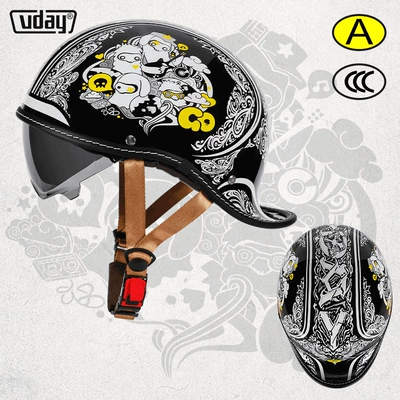 and women's scoop helmet personality — Motosiklet kaskı (dəbilqə) - bright-black-ghost-totem-m-head-circumference-52-54cm-transparent-black-tea-lenses