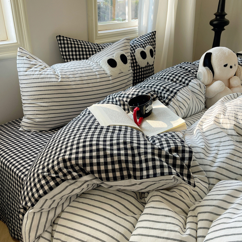 Juego de cama de algodón grueso de cuatro piezas 2025 nuevo estilo dormitorio de otoño e invierno sábanas de algodón funda edredón Juego de cama de tres piezas 4