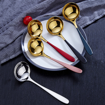 新月304不锈钢拉面勺家用长柄加深汤勺漏勺分餐公用勺火锅汤漏勺