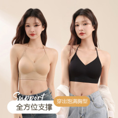 ビッグ U ビューティーバック下着女性のプッシュアップビッグバックレスインビジブルホルターネックキャミソールシームレスリキッドファンデーションゼリーストリップブラジャー