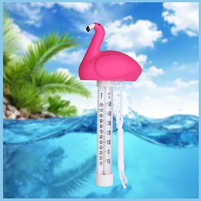 厂家供应泳池专用漂浮水温计室内室外火烈鸟洗澡温度计玻璃测温