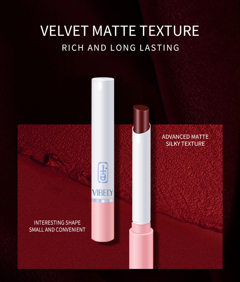 VIBELY export European and American matte non-stick cup cigarette tube lipstick, single small thin tube mini cigarette lipstick, pink Application Scenario