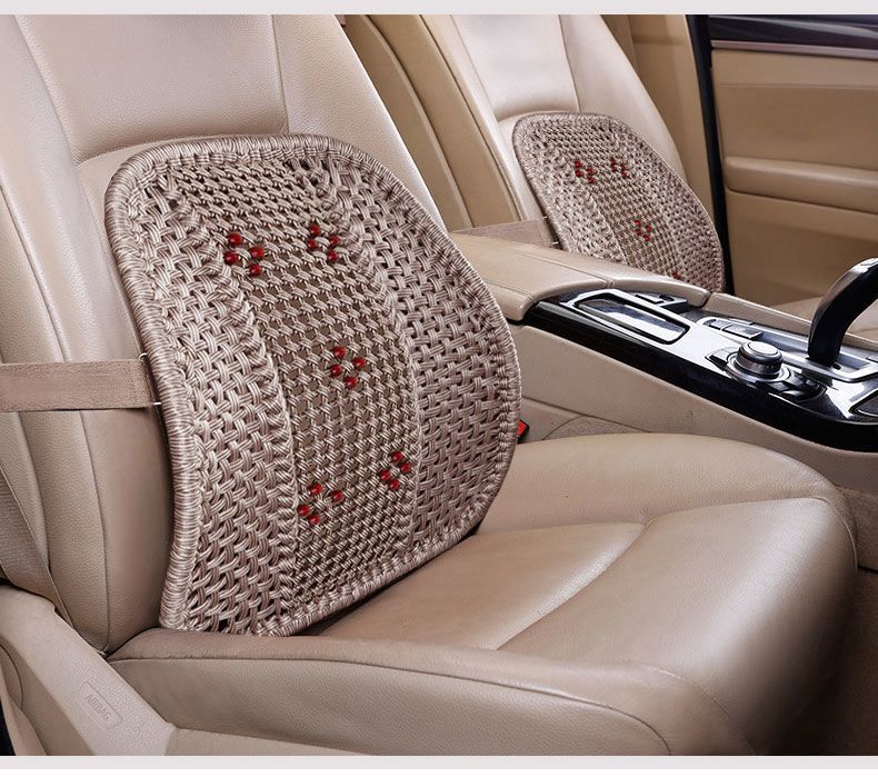 Hand-Woven Ice Silk Lumbar Support Cushion with Thickened Steel Tube Massage Seat Backrest for Car and Home Use, Driver's Seat Waist Protection Pad