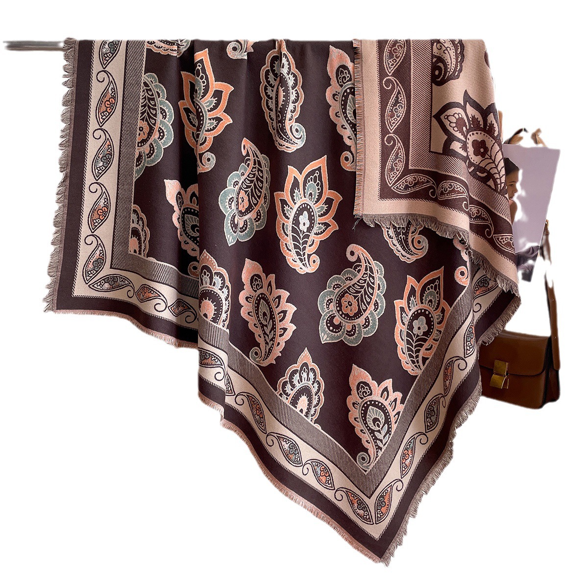 Exportación de comercio exterior deja Flor de anacardo bufanda cuadrada grande impresa a doble cara bufanda cálida de Cachemira engrosada de Otoño e Invierno para mujer