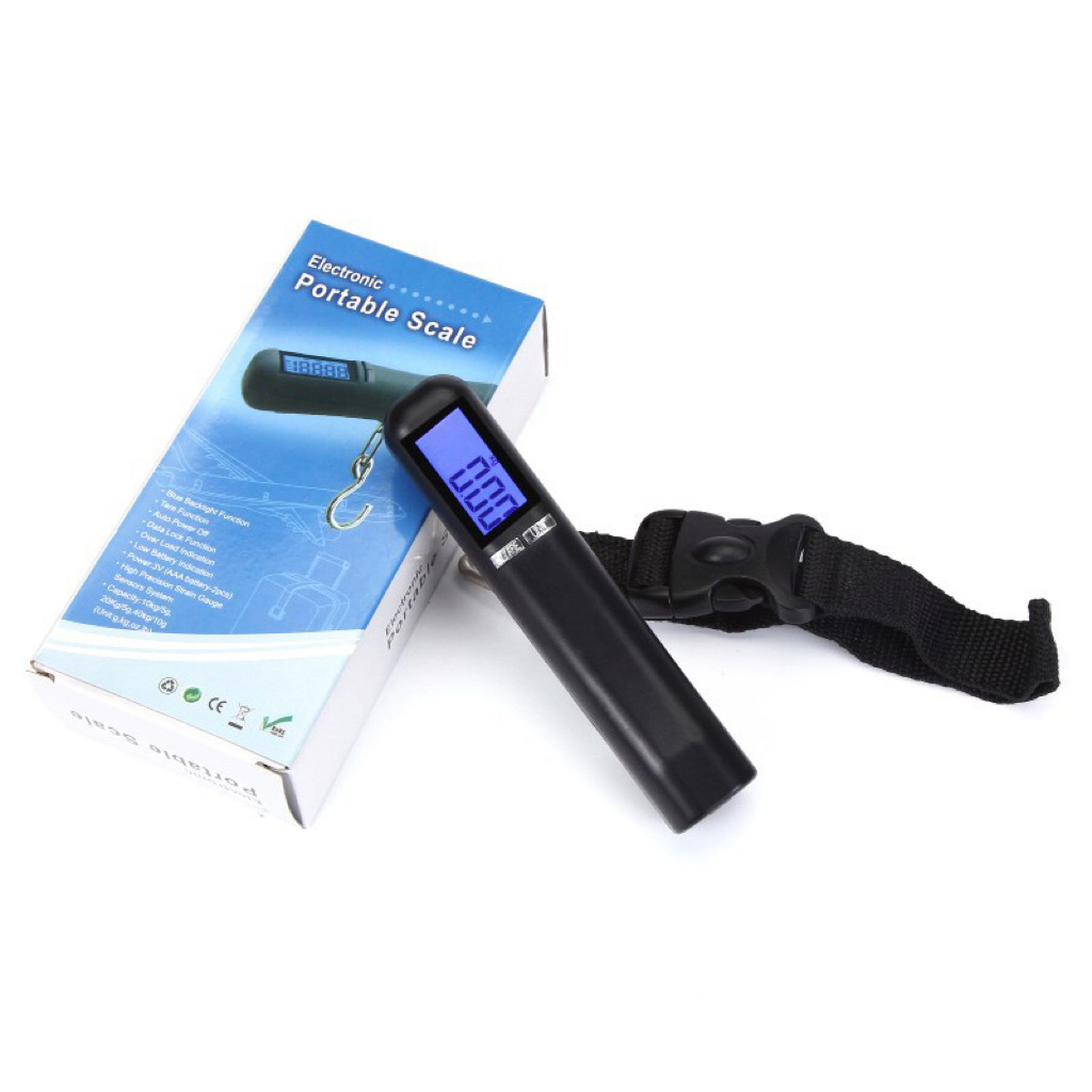Báscula portátil electrónica de 50 kg para equipaje, con gancho y cinta