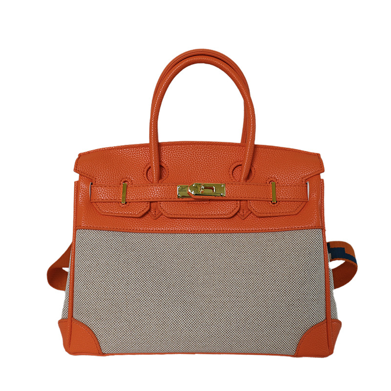 Cross-border nuevo bolso portátil de platino para mujeres 2026 moda lino empalme color contraste mochila de hombro