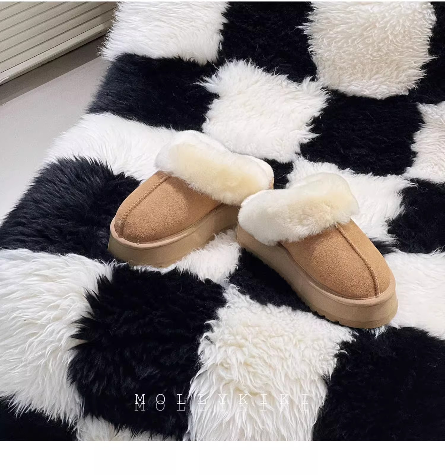 New winter fur one thick sole covered head fluffy slippers and fluffy snow boots_voghion.com