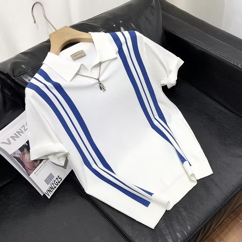 ins Summer Japanese Style Men's 2023 New Striped Fashionable Polo Shirt Youth Popular Lazy Short-sleeved Fashionable Loose Style