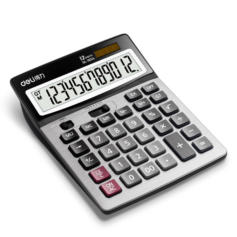 Calculadora Deli 1654 de doble alimentación, calculadora solar, 12 teclas, pantalla grande, botones grandes, uso empresarial