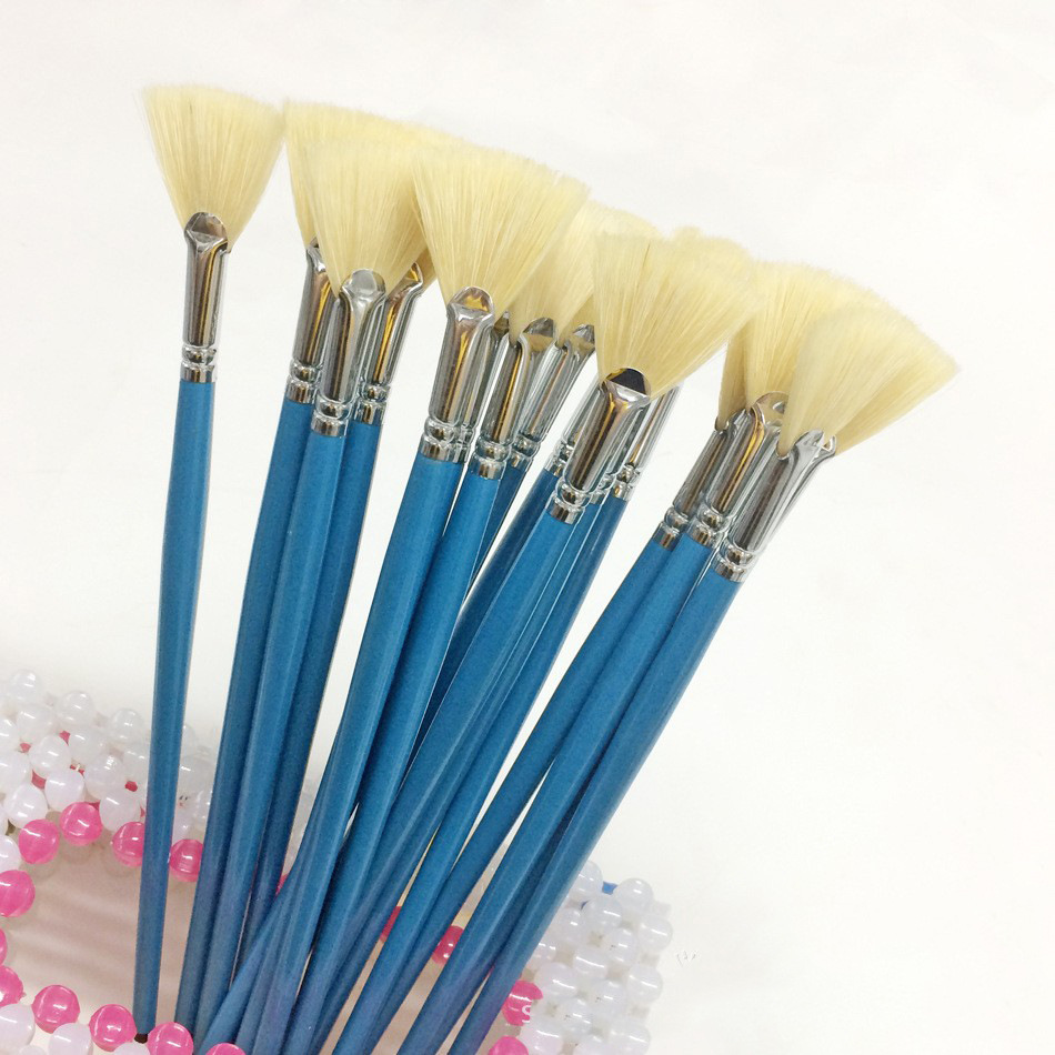 厂家油画笔猪鬃毛扇形笔油画笔水粉水彩笔刷6支套装美术丙烯排笔