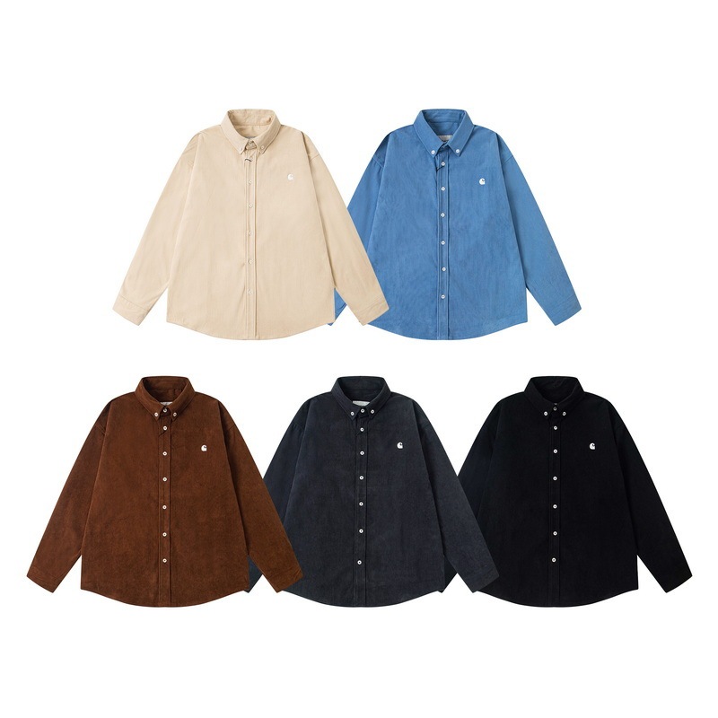 Cross-Border Trendy Brand 2025 New Carhartt Classic Logo Embroidered Corduroy Solid Color Long-Sleeve Shirt Factory Direct Sale
