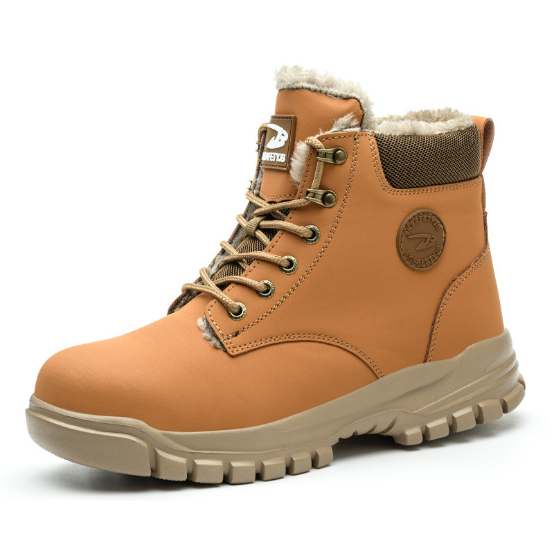 Zapatos de algodón de alta resistencia transfronteriza, zapatos de algodón de protección contra golpes y perforación, zapatos de protección contra el trabajo de terciopelo, zapatos de seguridad cómodos y resistentes al desgaste.