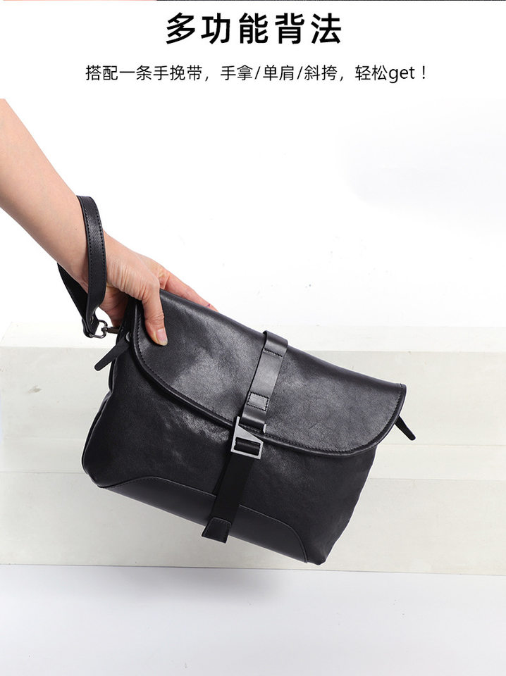 Túi đeo chéo nam da bò thật kiểu dáng nhỏ gọn, túi cầm tay thời trang 29×11×17 cm — màu đen chi tiết 6
