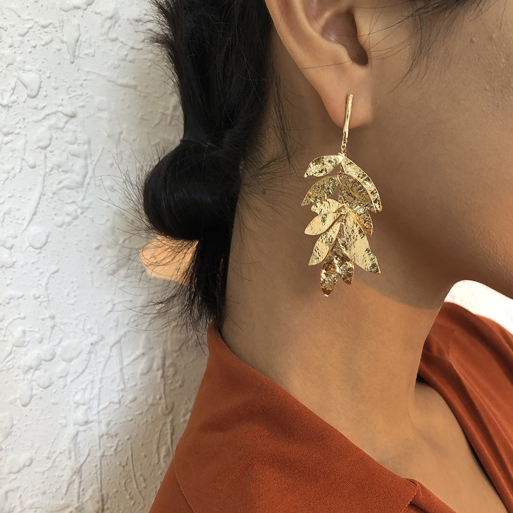 European And American Creative Fashion Earrings Multilayer Leaf Retro Earrings Metal Texture Tassel Earrings display picture 11