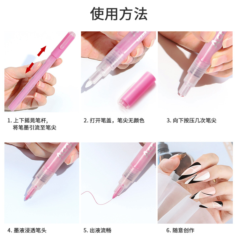 Pintura de uñas graffiti pluma marcador de acrílico color pintado a mano punto flor gancho línea DIY uñas para hornear sin acuarela en blanco y negro