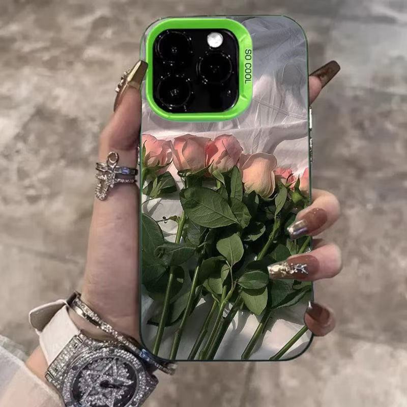 Funda para teléfono móvil iphone16 con rosa personalizada Apple 15promax/14 anti-caída 13pro12 Europa y América 11xr