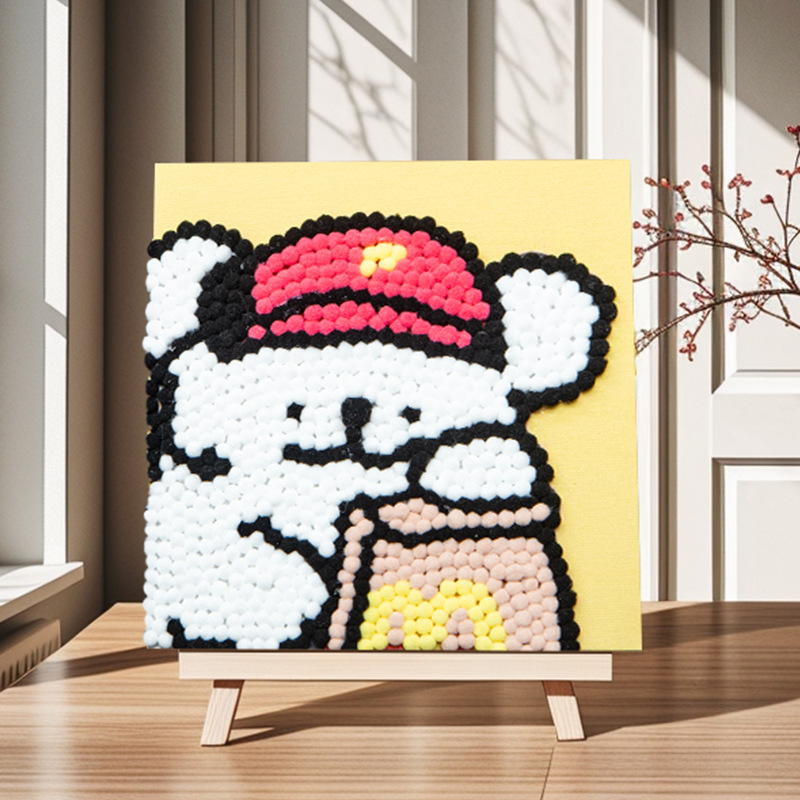 Pintura de bola de pelo Dibujos animados Niños creativos Pegatinas a mano Diy Material hecho a mano Paquete Marco estirado Pintura adhesiva Marco de madera maciza Pintura decorativa