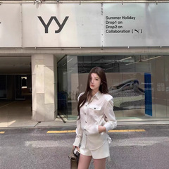 CHICYOU 韓国レディースタイムリヨセルリネン気質ベルト白長袖シャツ