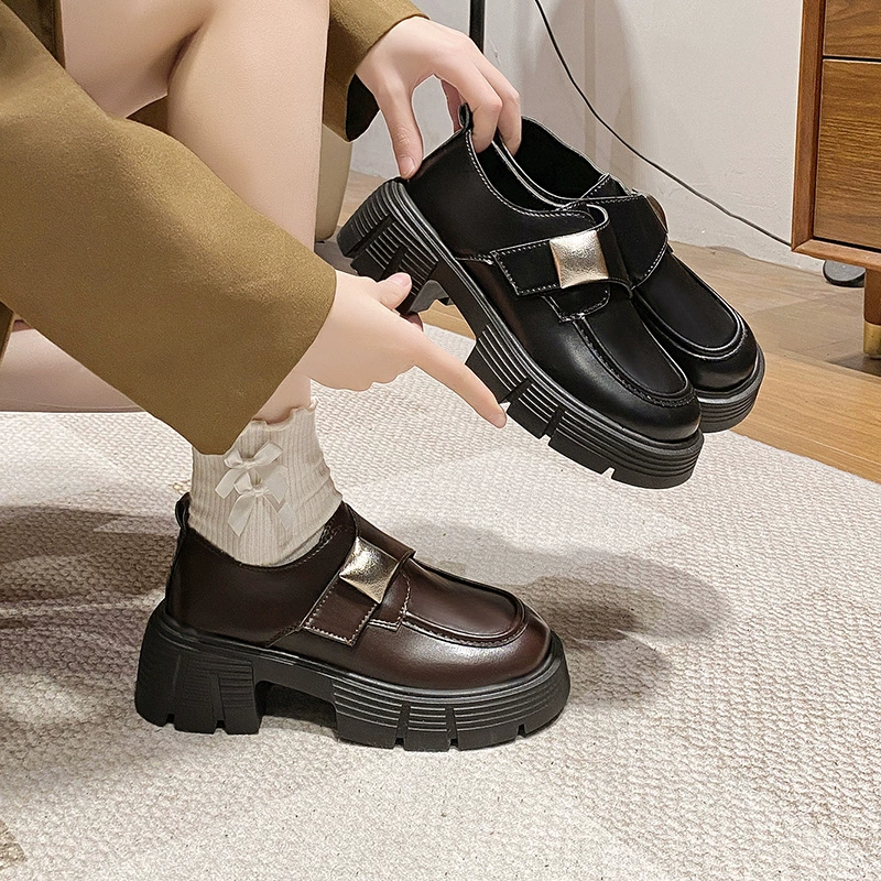 Туфли, лоферы, высокая обувь на платформе в английском стиле для кожаной обуви, 2024 года, британский стиль