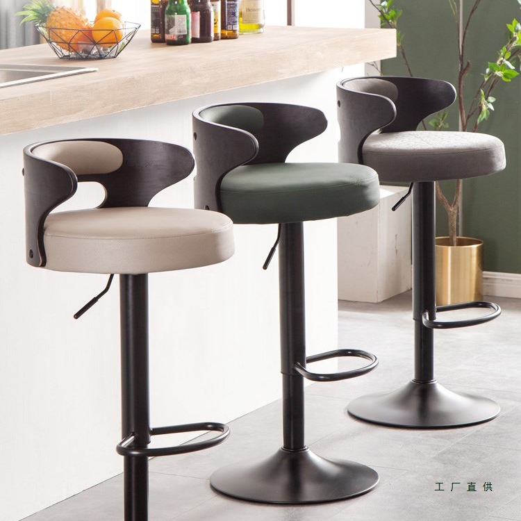 Nordic Bar Chair Lift Front Desk Bar Chair High Chair Solid Wood High Bar Stool Swivel Back Chair Modern Simple