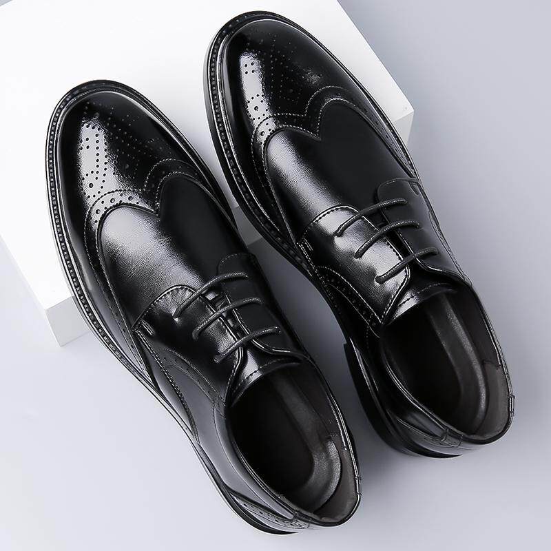 Giày da nam công sở kiểu brogue mũi tròn thắt dây — Màu nâu, Màu đen