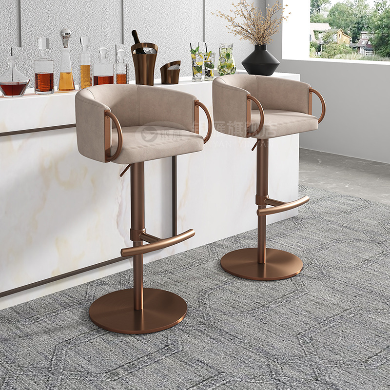 Italian Minimalist Light Luxury Home Adjustable Bar Stool Cowhide Villa Bar Chair Stainless Steel Bar High Stool Bar J&