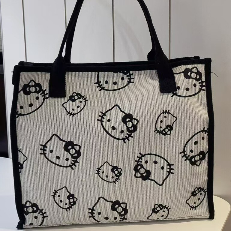 新款百搭卡通购物袋手提可爱猫托特包大容量高级感通勤外出单肩包