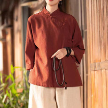 中式棉麻女装春季新款斜襟立领盘扣上衣高端中式复古衬衫禅意茶服