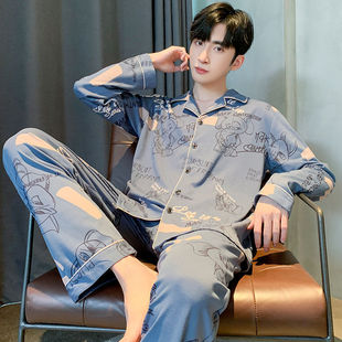 Cotton pajamas men's autumn casual youth cartoon home wear men can wear outside suit spring and autumn two-piece suit