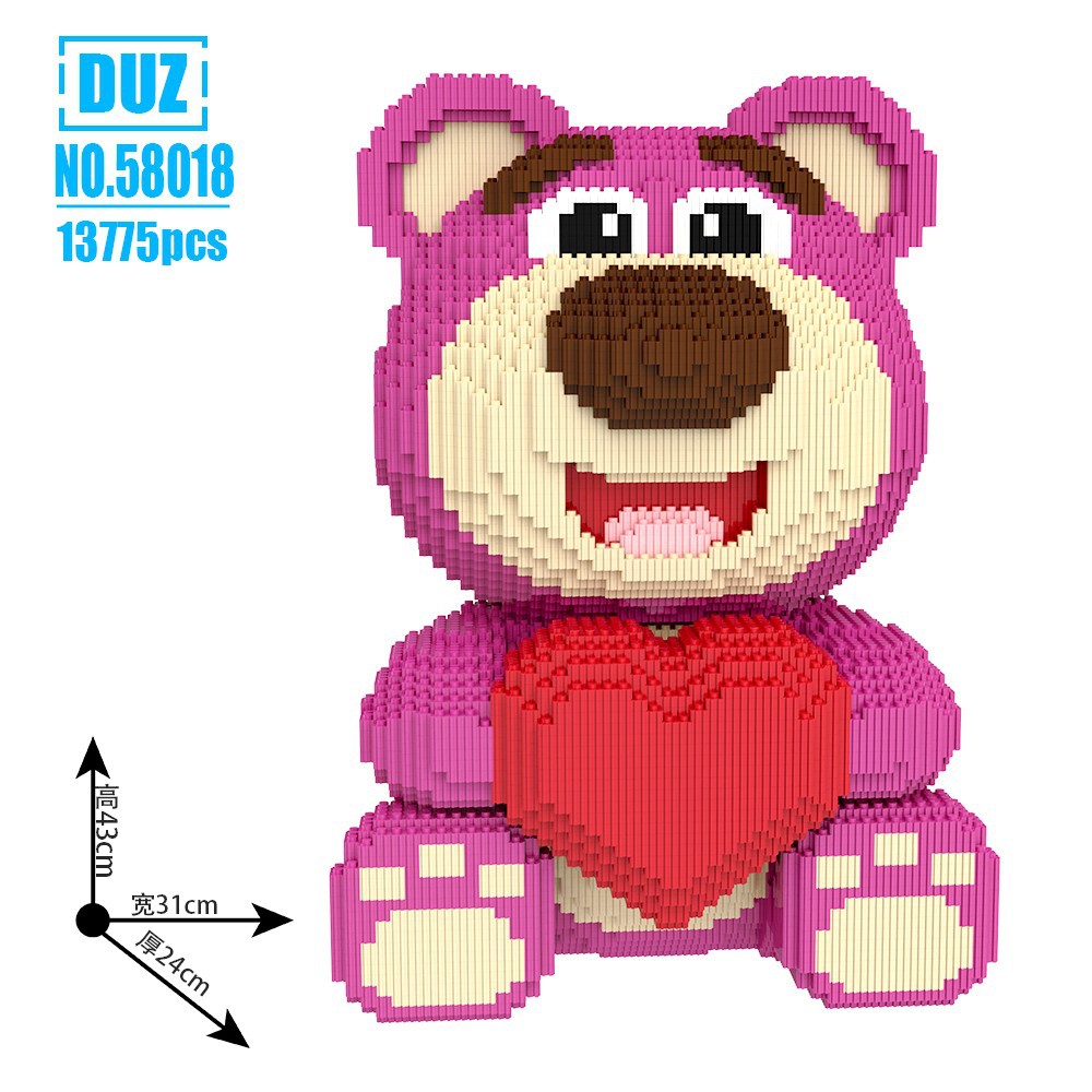 Mochila fresa oso ensamblado serie bloques de construcción juguetes educativos para niños niñas regalo cumpleaños adornos