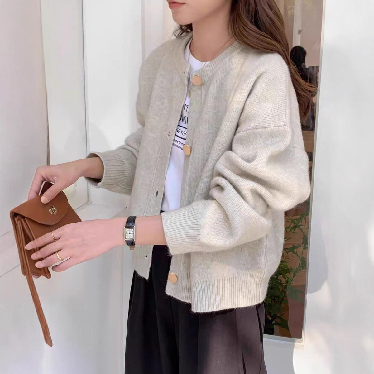 Cashmere Cardigan Women's 2025 New Autumn and Winter Round Neck Knitted Sweater Jacket Women's Jacquard Loose Long-Sleeved Outer Top