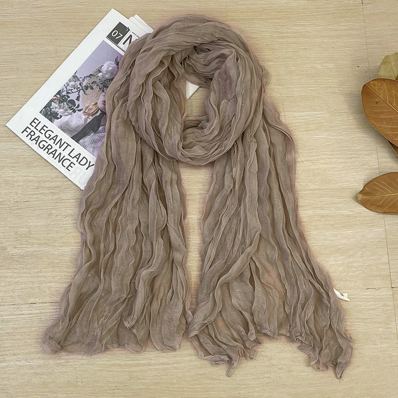 Estilo coreano nuevo artístico retro plisado algodón y lino bufanda de color sólido Oficina de primavera y otoño para mujer SALA DE AIRE ACONDICIONADO chal al aire libre