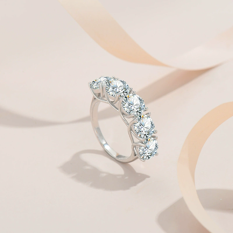 Стерлинговое серебро S925 Mossan Diamond Ring Трансграничная горячая Распродажа в Европе и Америке Преувеличенное кольцо с бриллиантом Кольцо с пятью бриллиантами Роскошное имитационное кольцо с бриллиантом