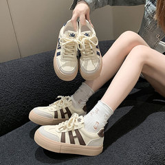 厚底德训鞋小白鞋女2025新款春秋百搭学生系带帆布鞋休闲运动板鞋