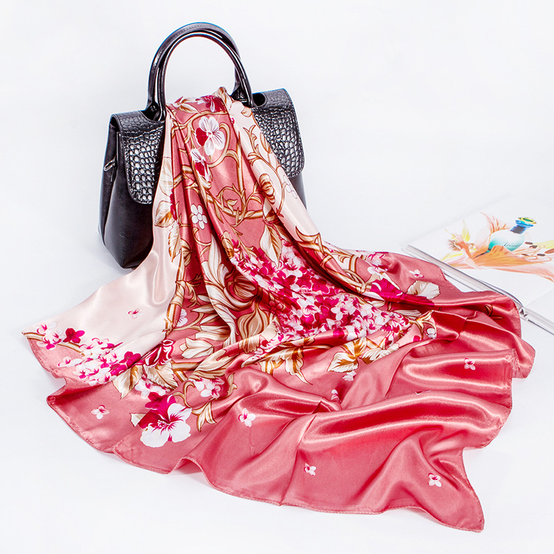 Floral Pink Red Printed Scarf For Women 90cm Large Square Scarf European And American Headscarf_voghion.com