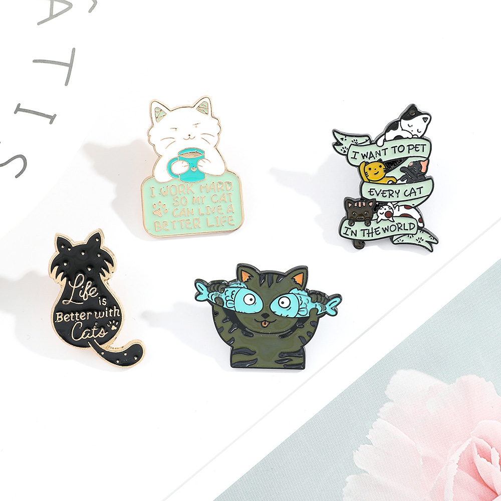 9g Weight Brooches Classification Daily Occasion Alloy Material Letter, Cat, Fish Pattern Unisex Gender Cartoon, Enamel Design Cute Style Cute Pin Letter Cat Fish Alloy Cartoon Enamel Unisex Brooches 31