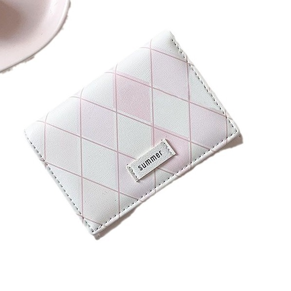 Sea salt blue plaid wallet new style simple ins style Korean multifunctional student wallet coin card bag integrated bag_voghion.com
