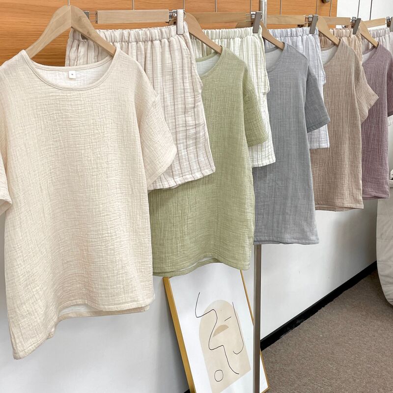 Double-Layer Cotton Gauze Pajamas for Women, Pure Cotton Short-Sleeved Shorts, Can Be Freely Matched with Loose Casual Plus-Size Home Clothes, Can Be Worn Outside Double-Layer Cotton Gauze Pajamas for Women, Pure Cotton Short-Sleeved Shorts, Can Be Freely Matched with Loose Casual Plus-Size Home Clothes, Can Be Worn Outside