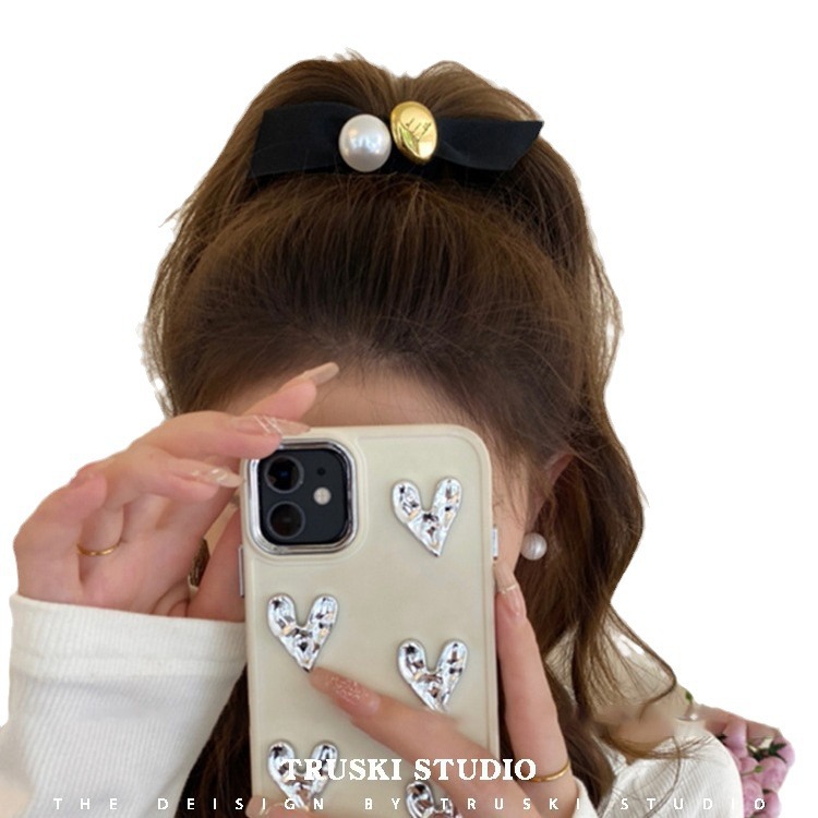 Cuerda para el cabello con lazo negro, banda de goma de cola de caballo de alta calidad femenina, lazo para el cabello duradero de alta elasticidad, tocado de diseño de perlas