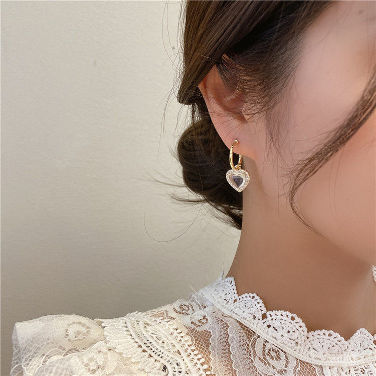 Korea Micro-inlaid Zircon Transparent Love Earrings S925 Silver Needle Earrings display picture 2