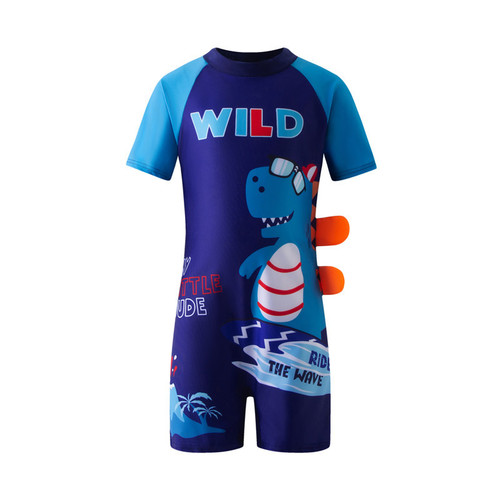 Cartoon children's swimsuit one-piece for boys, medium and small children, short-sleeved shorts swimwear for babies, boys, conservative swimming suit, stylish