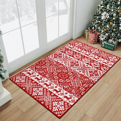 Printed Floor Mat Bathroom Non-Slip: Avtomobil döşəmə paspasları - 0813-classic-christmas-2-4060cm-crystal-velvet