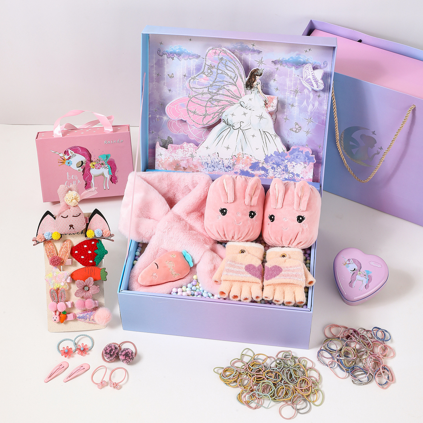 Tocado nuevo para niños, caja de joyería de regalo de cumpleaños para niñas, conjunto de accesorios para el cabello de princesa para niñas, caja de regalo, pinza para el pelo para bebés