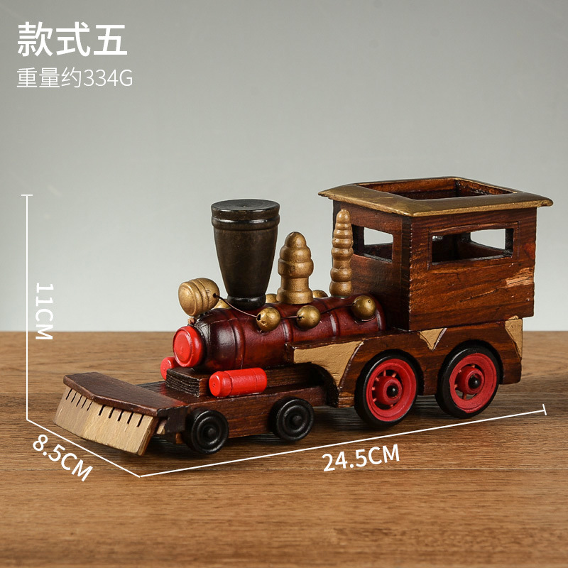 Estilo europeo retro tren de madera decoración creativa hogar escritorio tren modelo decoración artesanía de madera