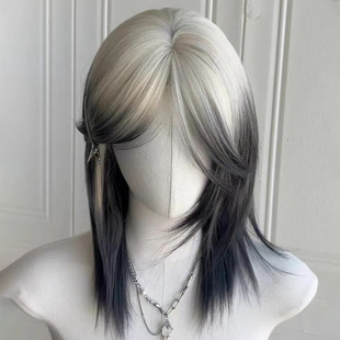 Wig Men's and Women's Wolf Tail Long Hair Mullet Head Gradient Spotted Samurai Head Half Tie Short Hair Full Head Cover Simulation Hair