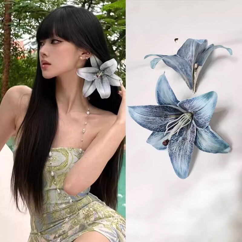Super Immortal Pure Desire Pink Flower Lily Hairpin Atmosphere Side Clip Hair Accessories Super White Hanfu Hair Flower Headwear Female