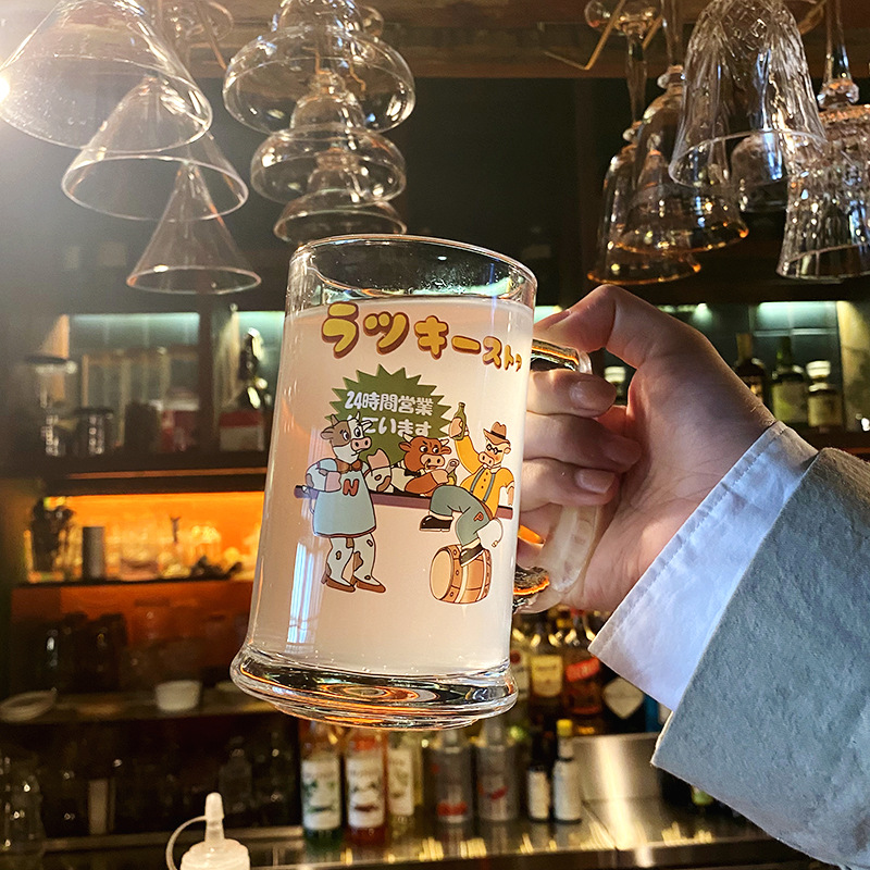 5YA1 Wholesale 24h open beef beer mug bar large capacity retro printed draft beer party glass